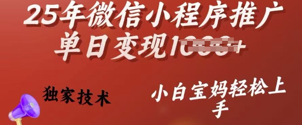 25年微信小程序推广单日变现多张，独家技术，小白宝妈轻松上手【揭秘】_就是爱分享