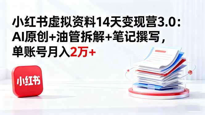 （16273期）小红书虚拟资料14天变现营3.0：AI原创+油管拆解+笔记撰写，单账号月入2万+_就是爱分享
