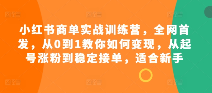 小红书商单实战训练营，全网首发，从0到1教你如何变现，从起号涨粉到稳定接单，适合新手_就是爱分享