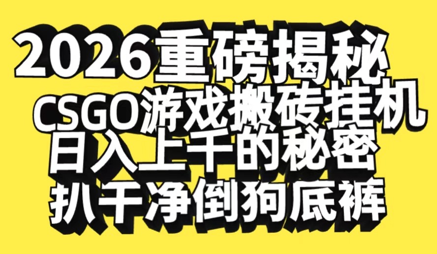 2026开年重磅解密，CSGO游戏搬砖挂机日入上千的秘密，把倒狗的底裤扒干_就是爱分享