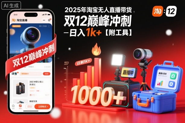 2025年淘宝无人直播带货，冲刺双12，日入1k+【附工具】【揭秘】_就是爱分享