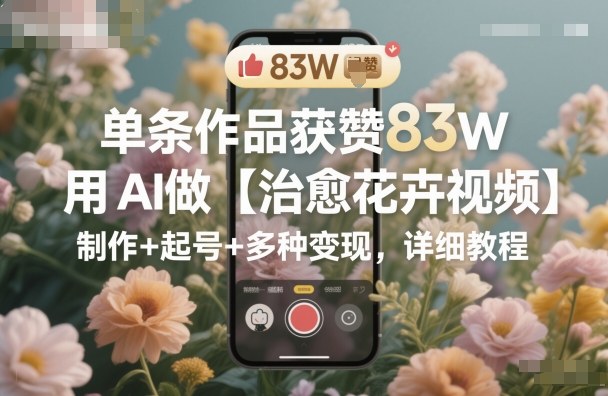 单条作品获赞83W，用AI做【治愈花卉视频】，制作+起号+多种变现，详细教程_就是爱分享