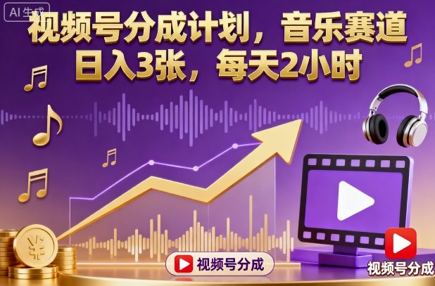 视频号分成计划，音乐赛道，日入3张，每天2小时_就是爱分享