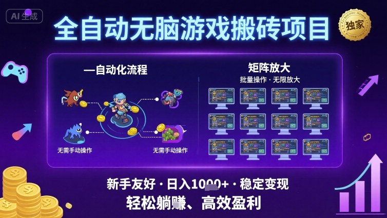 全自动无脑游戏搬砖项目，独家玩法，可批量矩阵无限放大，新手也能轻松日入1k+【揭秘】_就是爱分享