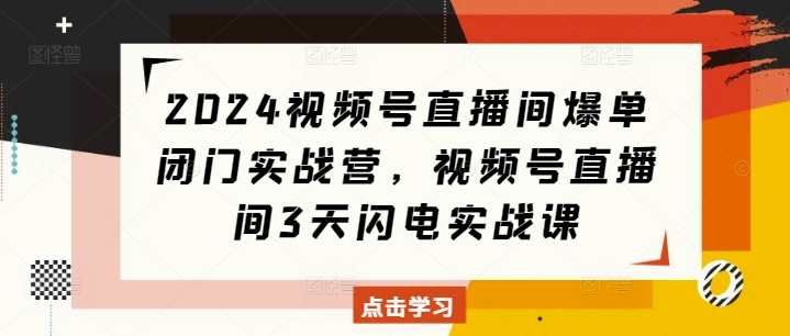 2024视频号直播间爆单闭门实战营，视频号直播间3天闪电实战课_就是爱分享